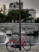 Alan Blaustein, colour photographic print, a view in Paris, titled Bicycle Saint Martin Canal to