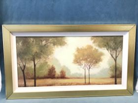 JS McGannon, oleographic landscape print, titled to verso Serene Panorama, signed in print,