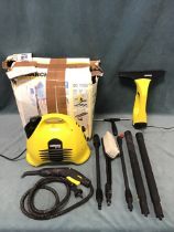 A boxed Karcher SC 1122 power washer with accessories; and a Karcher WV 50 window vac. (2)