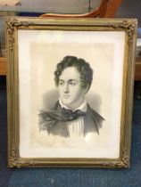 Victorian bust etching of a young Lord Byron, after Arnst and published by Fullarton & Co, titled in