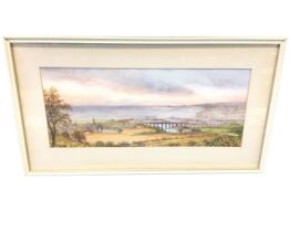 Maisie Hay, watercolour, landscape view of Berwick upon Tweed from Halidon Hill, signed, mounted &