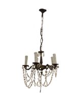 A brass cut glass chandelier, the petal cast ceiling rose and chain suspending a leaf moulded column