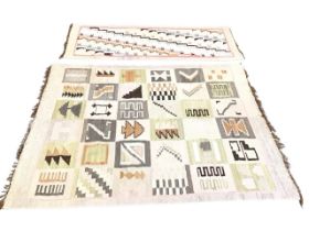 A South American flatweave kilim rug, the field with allover rectangular geometric panels within