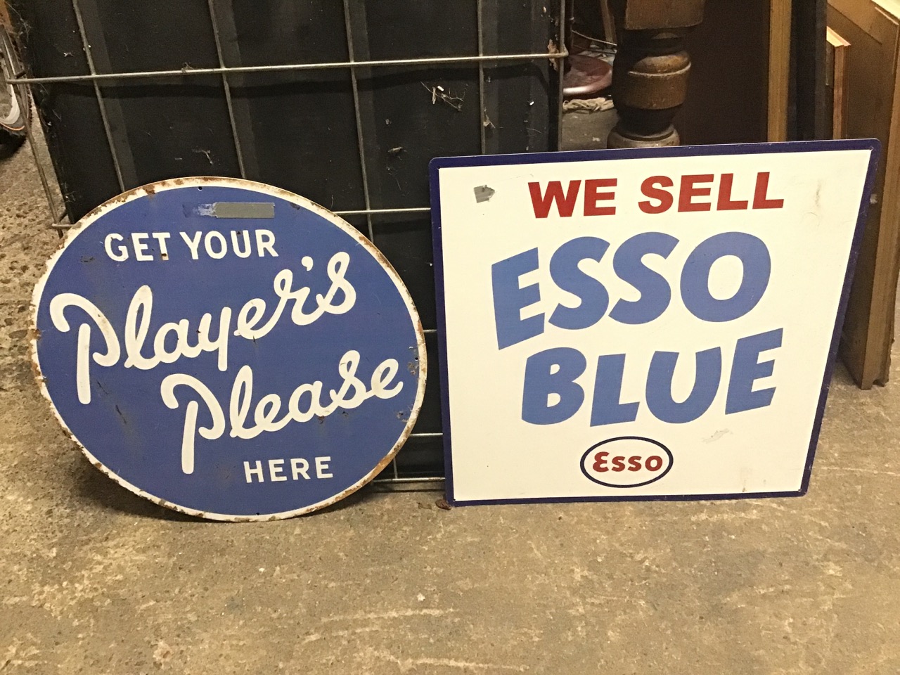 Three enamelled advertising signs - Coca Cola - 34in, Esso Blue - 18in, and Players Please - 17. - Bild 3 aus 3
