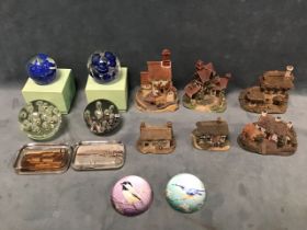 Eight glass paperweights - two Edwardian of Edinburgh & Brighton, birds, dumpstyle, two boxed