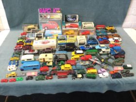 A collection of twenty-two boxed and miscellaneous unboxed die-cast and other model cars, vans,