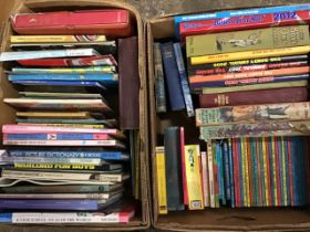 Two boxes of childrens books - annuals, a run of 25 ladybirds, picture books, some C20th, nature,
