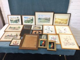 Miscellaneous framed pictures including EL Forrest, signed print of Alnwick Castle, a pair of gilt