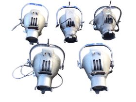 A set of five Strand Electric pattern 23s spotlights, the theatre lights on bracket arms. (11.