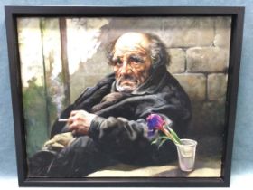 Gianni Strino, oil on canvas, study of an old man with flower in vase, signed, titled to label verso