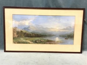 Pearson, late Victorian Scottish loch landscape print with sheep in foreground, signed in print,