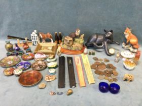 Miscellaneous collectors items - a Border Fine Arts animal figures, porcelain enamelled pillboxes, a