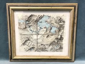 C19th pen & watercolour, fine hand-drawn map centering on Räbergshoff, possibly Swedish, with