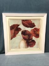 F de Villeneuve, colour print, a flower study, titled Poppy Vase 2 to verso, signed in the print,