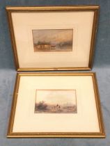 George Weatherill, a pair of C19th watercolours, cattle in a river landscape, and travellers in a