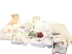 Miscellaneous textiles including napkins, embroidery, linen, tablecloths, damask, table mats,