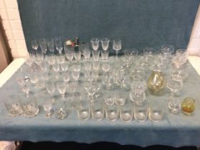 Miscellaneous drinking glasses and sundae dishes including sets, some early wine glasses, cut glass,