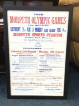 A 1958 poster from the original Morpeth Olympic Games, the folded sheet printed in red & blue