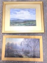 Edward Kealty, Edwardian watercolour, moorland landscape with highland cattle and ider, signed,