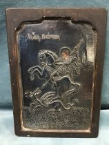 A Greek Orthodox icon depicting St George & the Dragon, the tempera on wood with repoussé silver