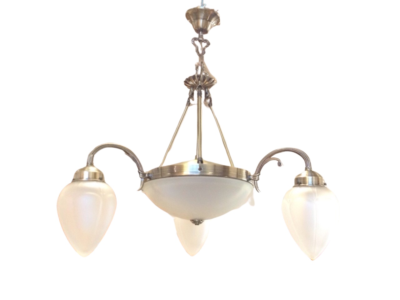 An Edwardian style hanging light with flared ceiling rose suspending rods supporting a ring with - Bild 2 aus 3