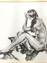 Charcoal nude study of a seated woman, mounted & framed. (20in x 22.75in)