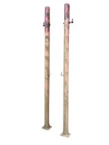 A pair of 7ft tubular metal gateposts on square plate bases. (84.5in) (2)