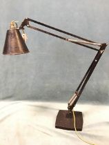 A 1940s Herbert Terry & Sons anglepoise lamp, model 1209, with flat top conical shade and flared