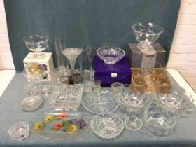 Miscellaneous glass including a boxed Edinburgh crystal bowl, boxed set of sundae glasses, boxed