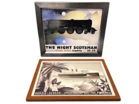 A LNER repro surrealist 30s poster after Alexèieff titled The Night Scotsman, in silvered frame; and