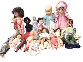 A collection of dolls & dolls clothing - one early French porcelain headed, cellulose, modern,