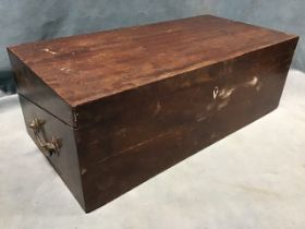 An early nineteenth century mahogany writing box with brass carriage handles, the baize lined