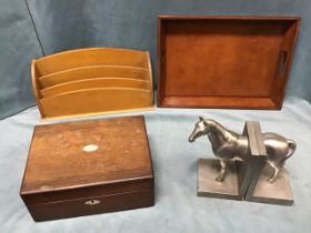 A Victorian rosewood box inlaid with mother-of-pearl escutcheons; a pair of decorative silvered