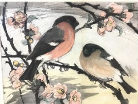 David Koster, coloured etching, birds titled Bullfinches & Japonike, signed and numbered in pencil