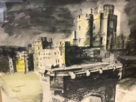 John Piper, 1948 lithographic penguin print, Windsor Castle, signed in print, laid down & framed. (