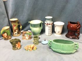 Miscellaneous vases - Sylvac, Withernsea, Crown Devon, Hornsea, Wade, Staffordshire, etc. (12)