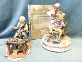 An Italian Capo-di-Monte porcelain group titled The Haircut, the Milio signed figural group on