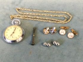 A Stephan gold plated snake chain necklace; a Smiths pocket watch; a Victorian silver pencil