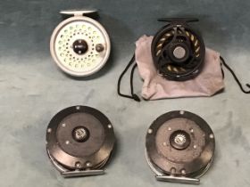 Four trout fly reels - Shakespeare 3.5in Beaulite, Leeda 3.5in rimfly, Shakespeare 3.5in Super