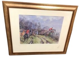 Daniel Cranston, lithographic coloured print, hunt in field titled in pencil on mount A Merry Dance,