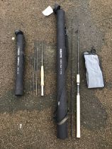 A Greys GRX 6ft 6in four-piece trout fly rod with tube case; and a Greys GRX 7ft spinning rod with