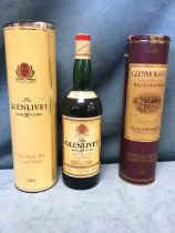 A boxed 1L bottle of Glenlivet single malt scotch whiskey, the 12 year aged liquor 43% proof; and