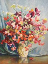 JW Roynon, oil on board, still life colourful vase of flowers on table, signed & framed. (13.5in x