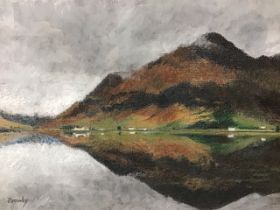 Tom Bromley, pastel, loch and mountain landscape, Isle of Skye, signed, mounted & gilt framed. (11.