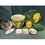 Miscellaneous continental handpainted ceramics - an Italian jardinière moulded with olive