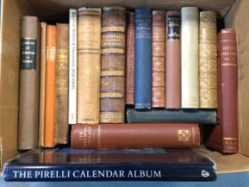 A box of leather bound antiquarian and hardback books, including North Country history, poetry,