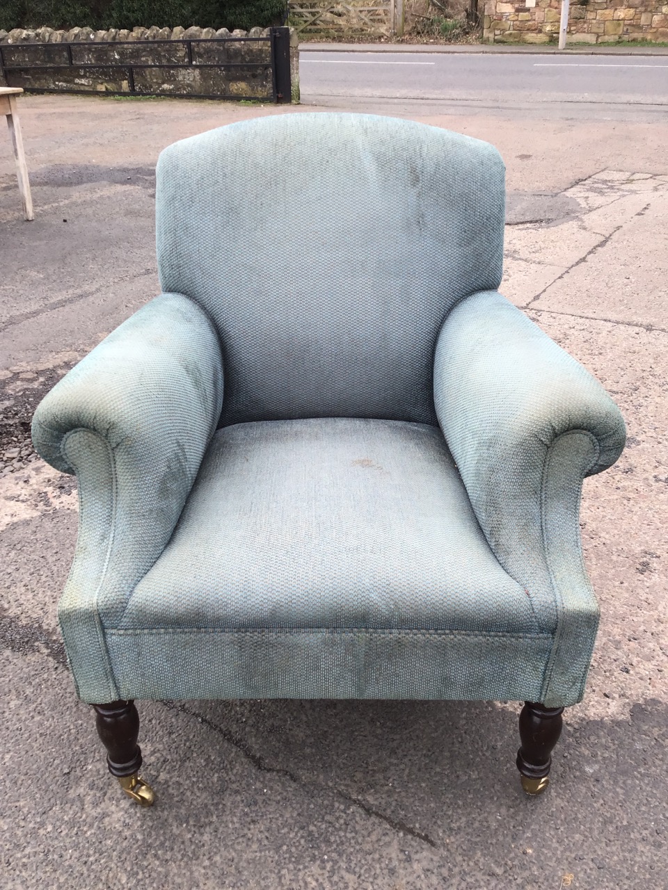 A George Smith Victorian style upholstered armchair, the arched back above a flared rectangular deep - Image 2 of 3