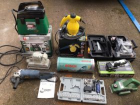 Miscellaneous electrical power tools - sanders, sprayers, a steam cleaner, some boxed, an