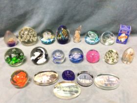 A collection of glass paperweights - Selkirk, floral, marbled, Allum, one boxed & plated, novelty,