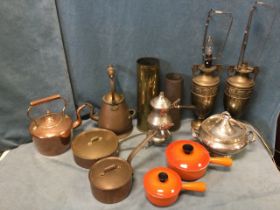 Miscellaneous metalware - two brass shell cases dated 1954 & 1963, a pair of deco brass